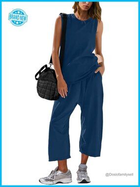2 Piece Tank Top Capri Pants Casual Travel Lounge Set Summer Outfits